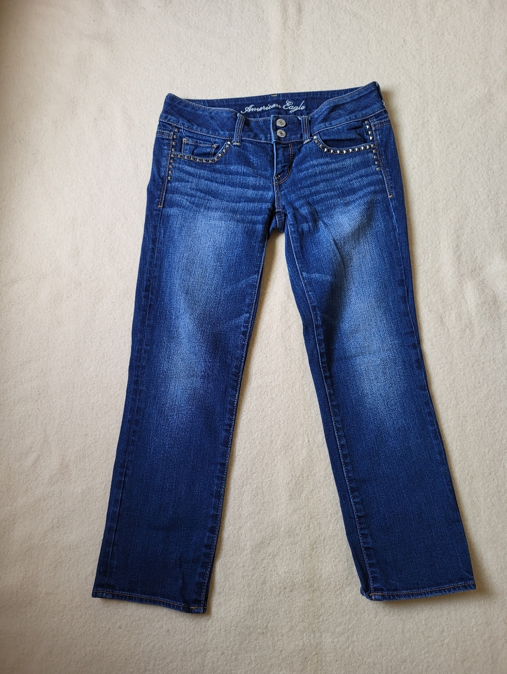 Y2K American Eagle Low Rise Denim Capri Jeans Women's Size 4 Studs